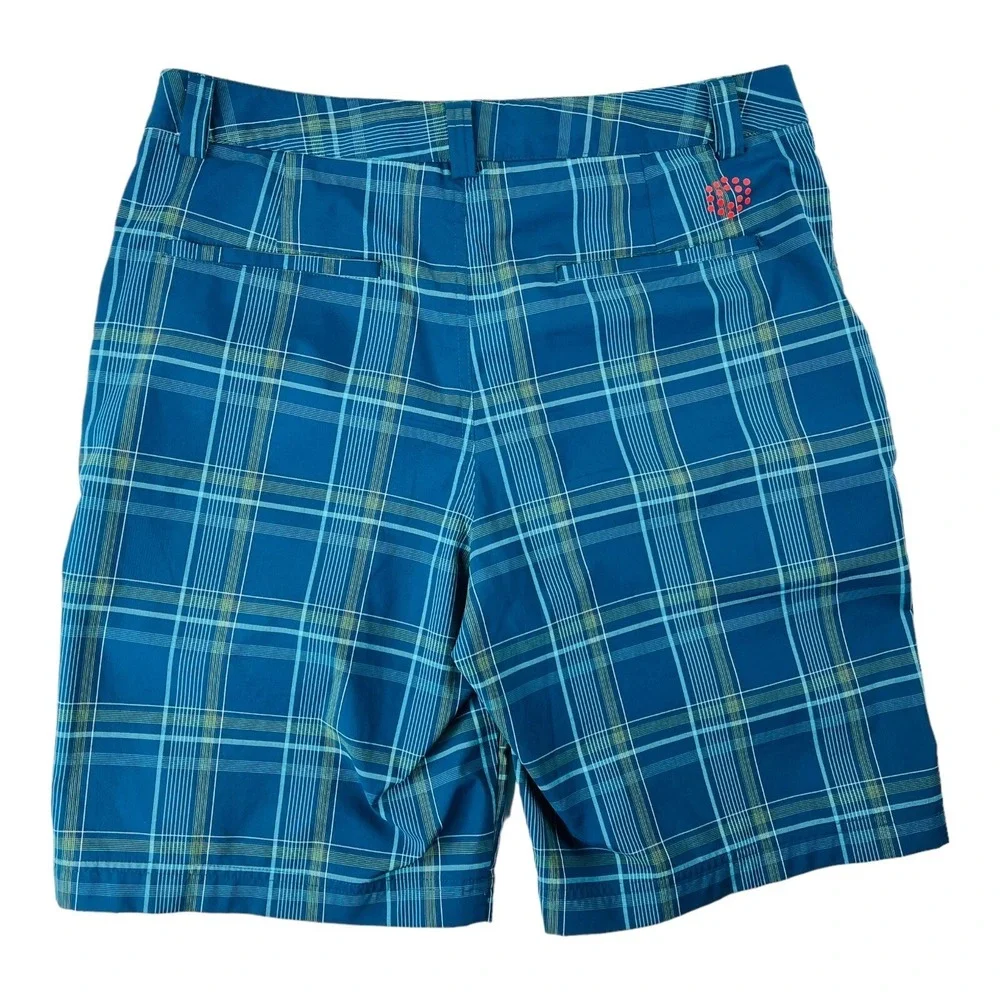 Puma‎ Dry Cell Blue w/ Yellow & Red Check Polyester Spandex Golf Shorts Sz 32X10
